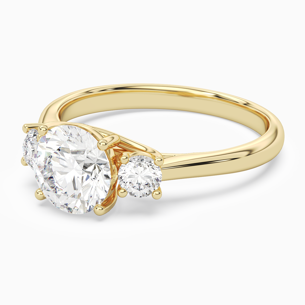 Round Round Three-Stone with Pear Sides in 18K Yellow Gold top angle