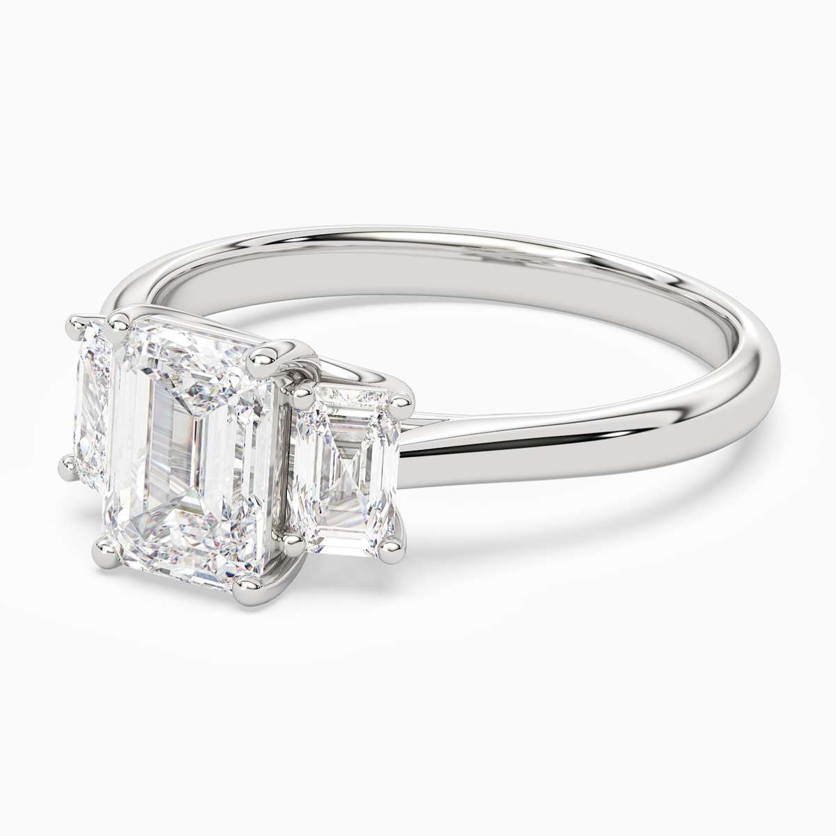 Emerald Emerald Three-Stone with Step-Cut Sides in 14K White Gold top angle