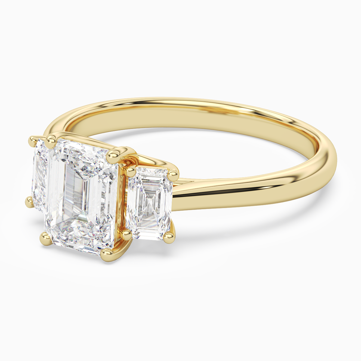 Emerald Emerald Three-Stone with Step-Cut Sides in 14K Yellow Gold top angle