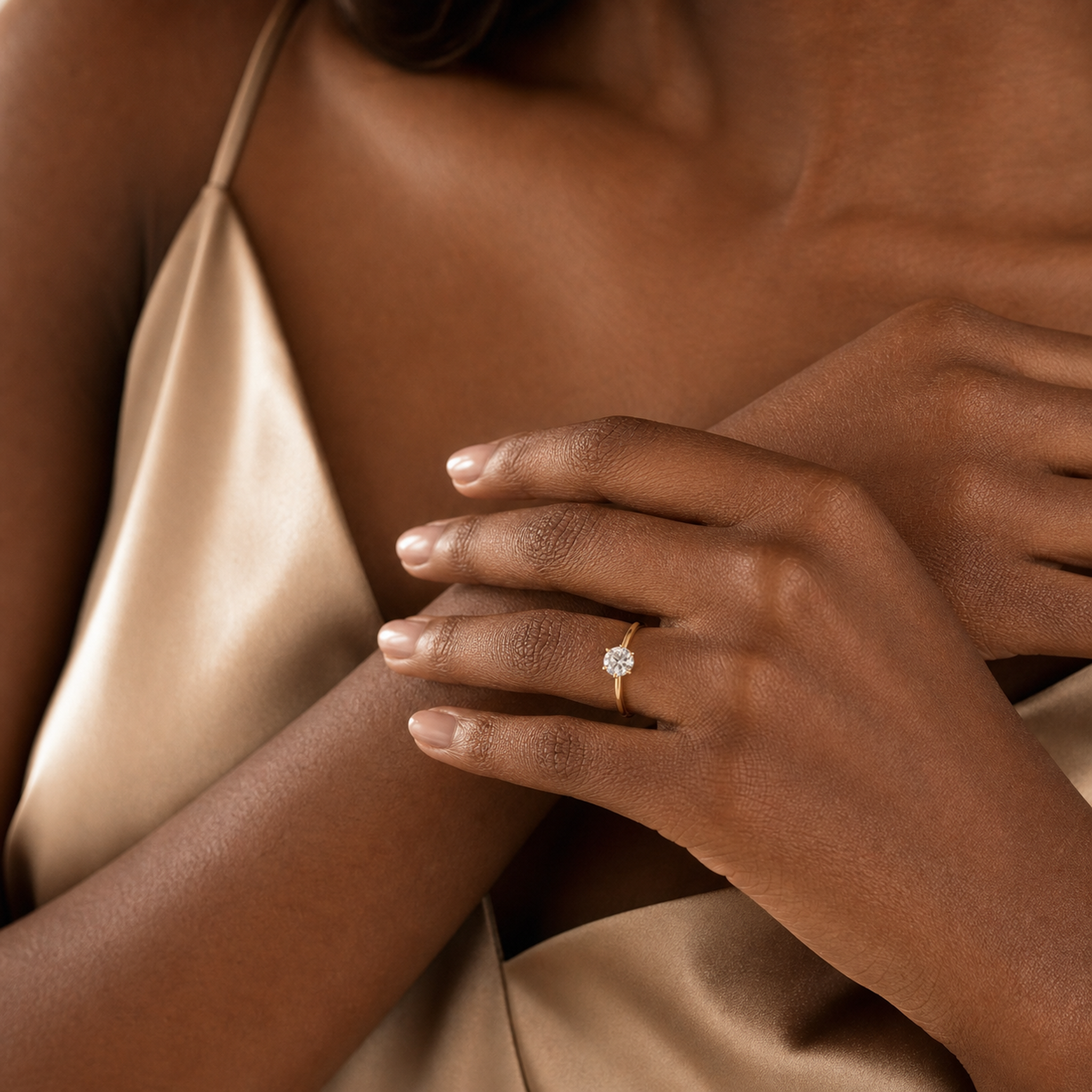 Round Petite Classic Solitaire in 14K Yellow Gold wearing