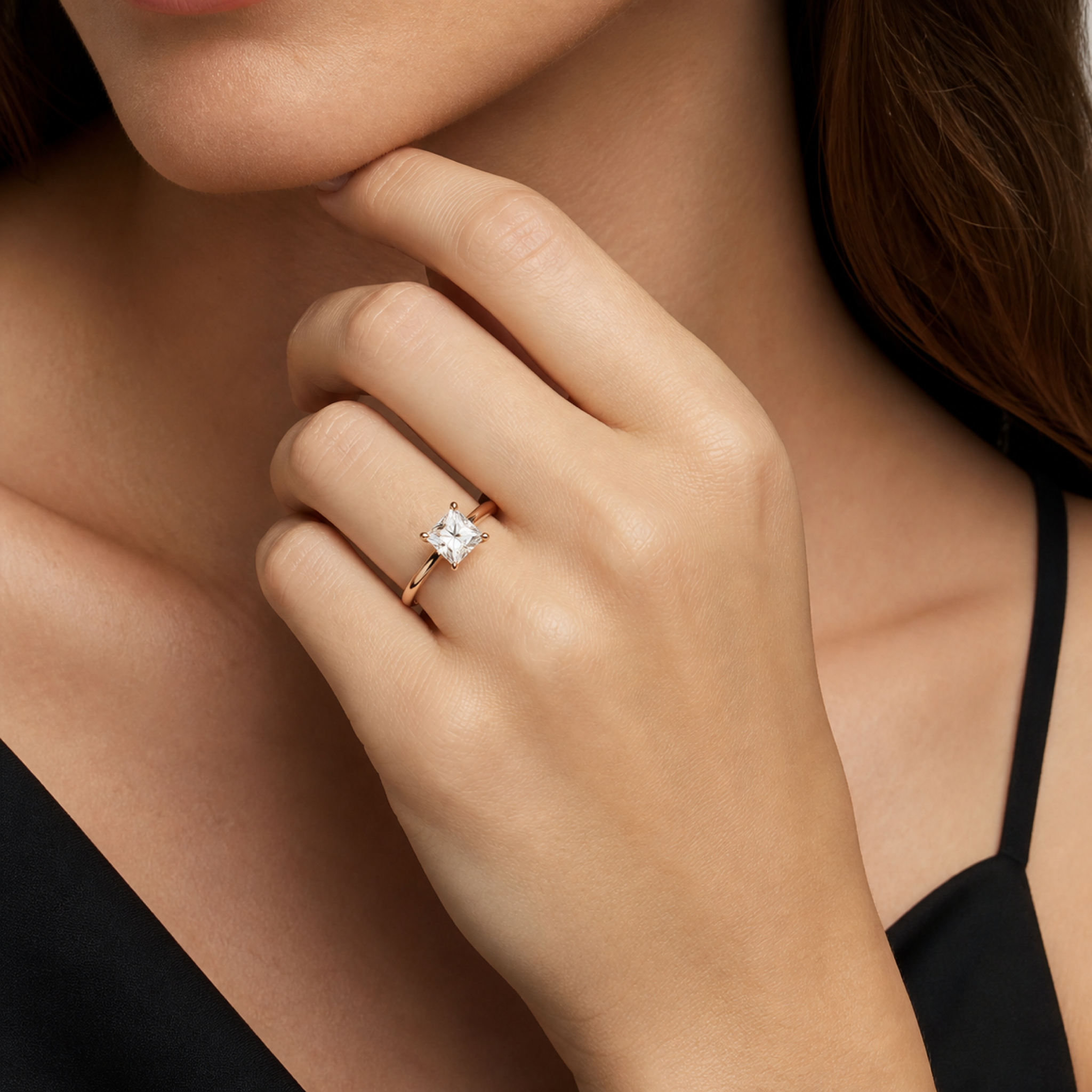 Princess Hidden Halo Crown Clean in 14K Rose Gold wearing