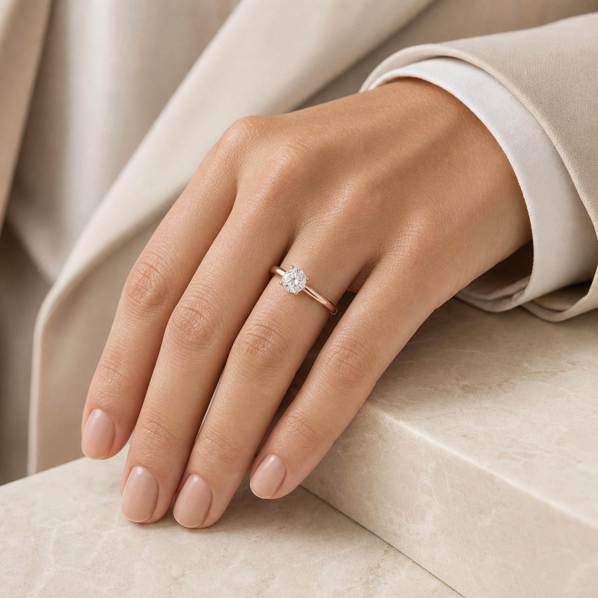 Round Hidden Halo Crown Clean in 14K Rose Gold wearing
