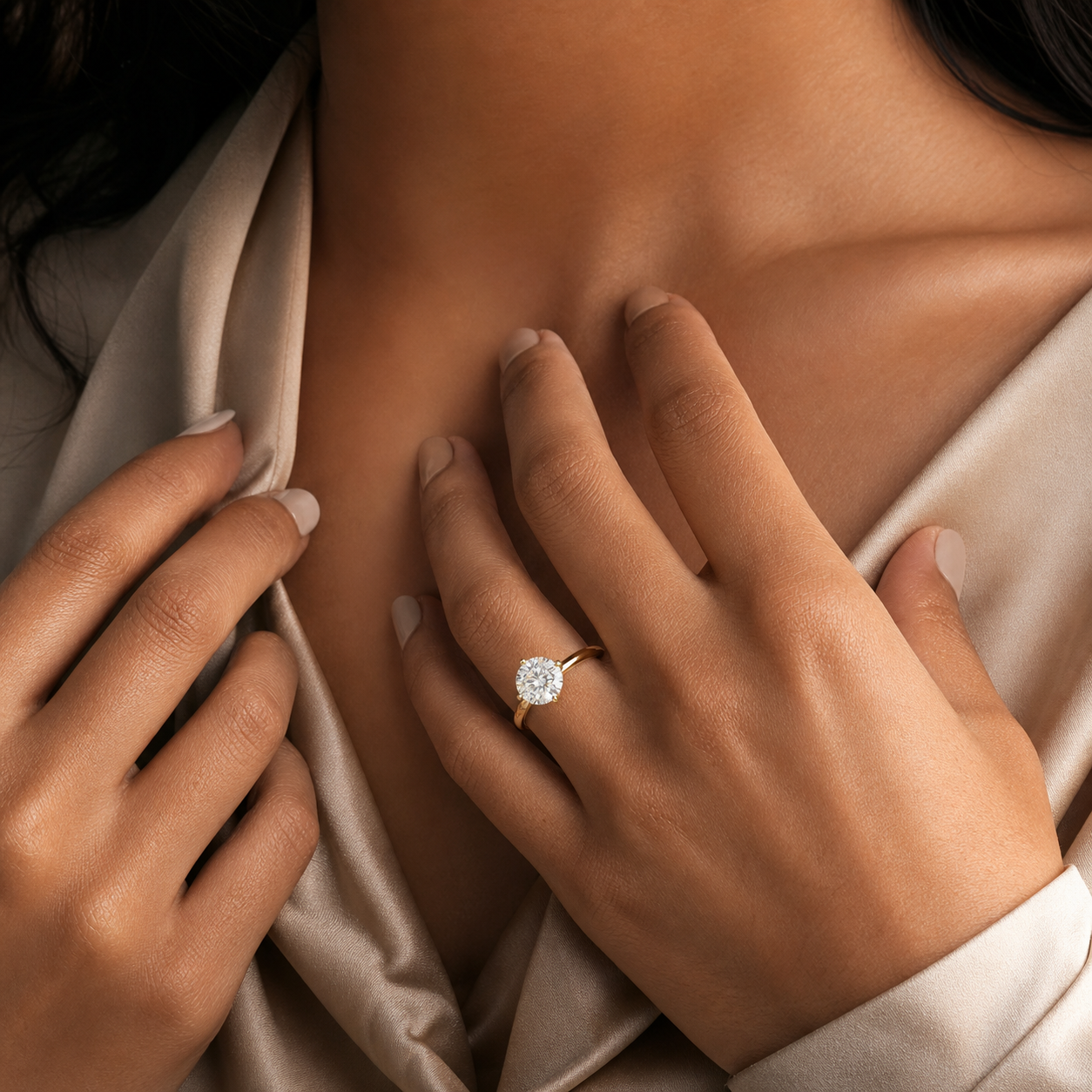 Round Solitaire in 14K Yellow Gold wearing