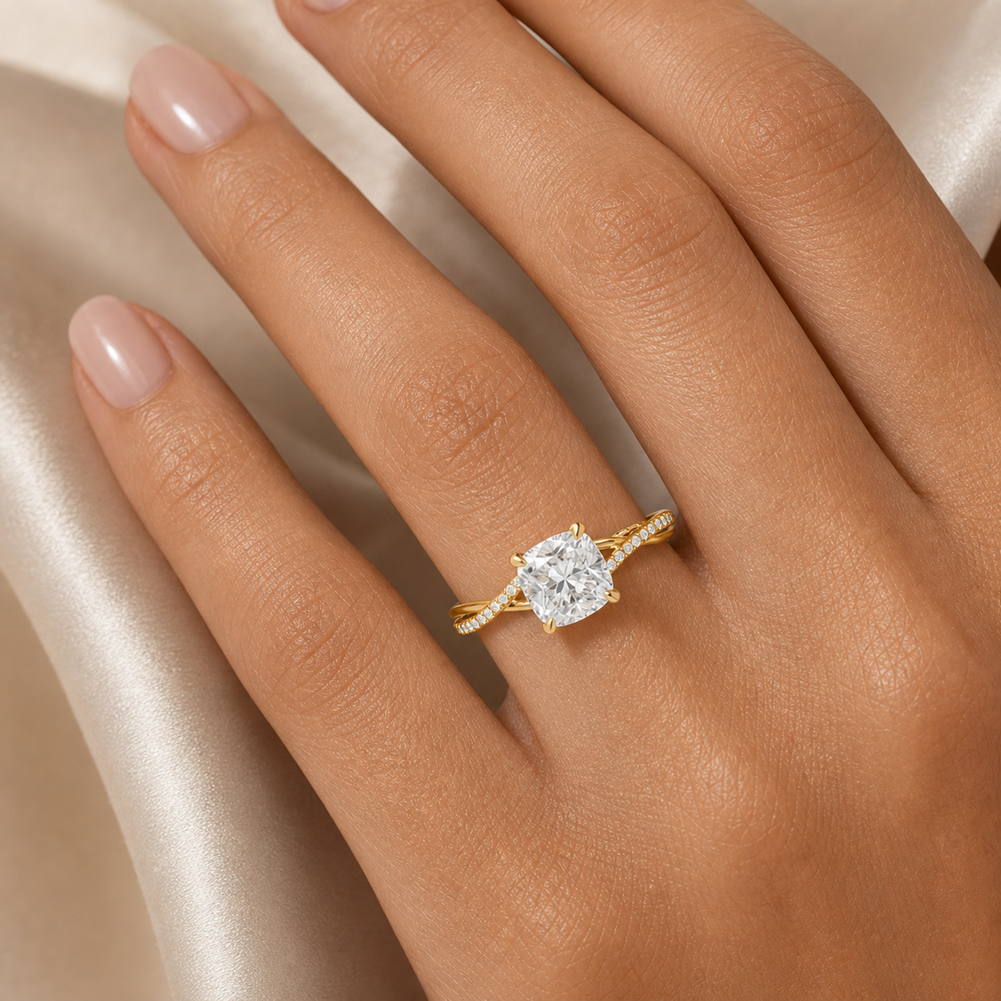 Cushion Twisted Vine Accented in 18K Yellow Gold wearing