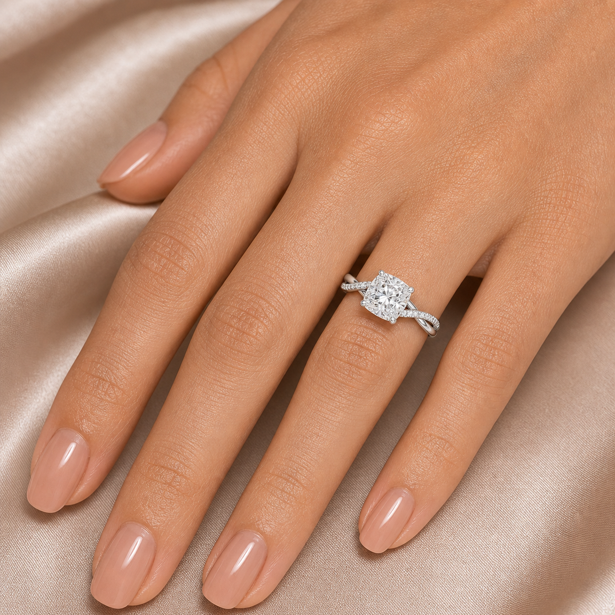 Cushion Twisted Vine Accented in Platinum wearing