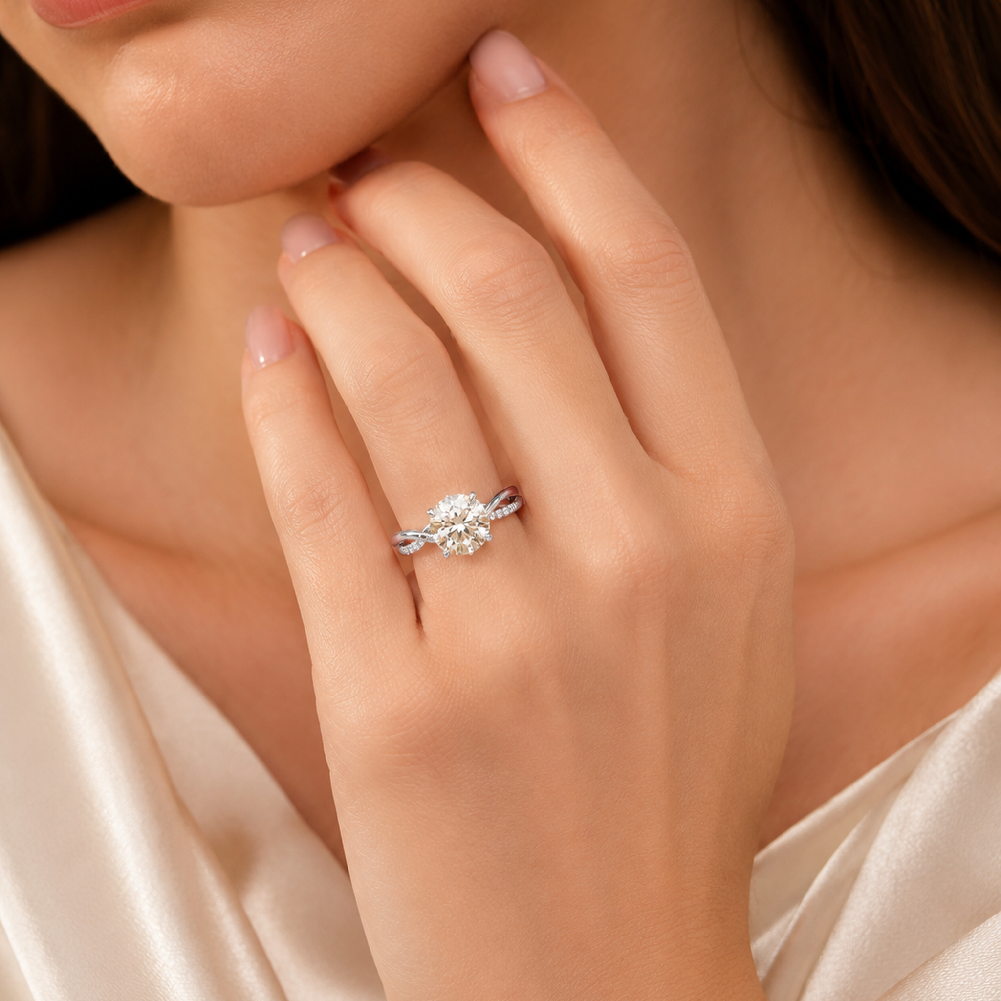 Round Twisted Vine Accented in 14K White Gold wearing