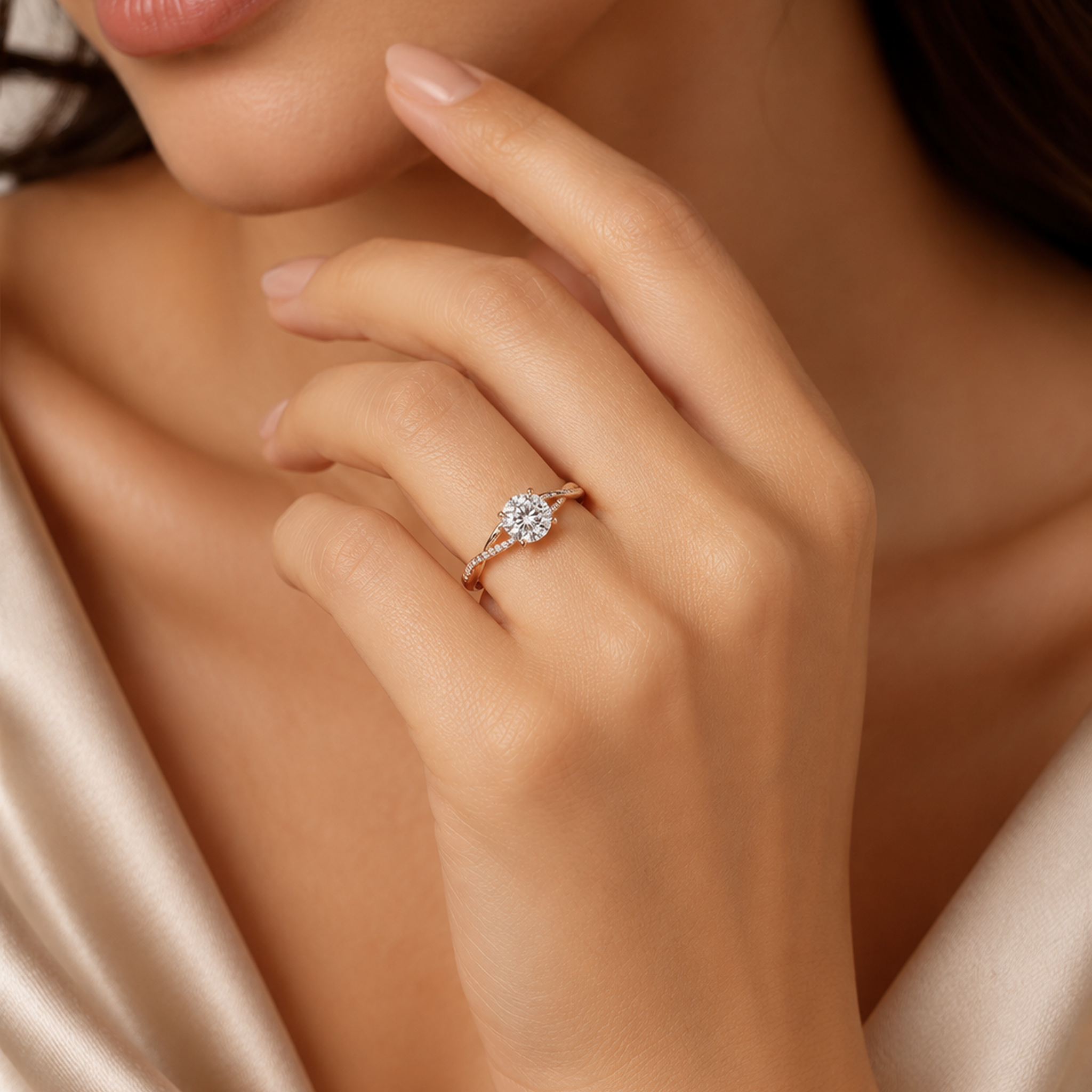 Round Twisted Vine Accented in 14K Yellow Gold wearing