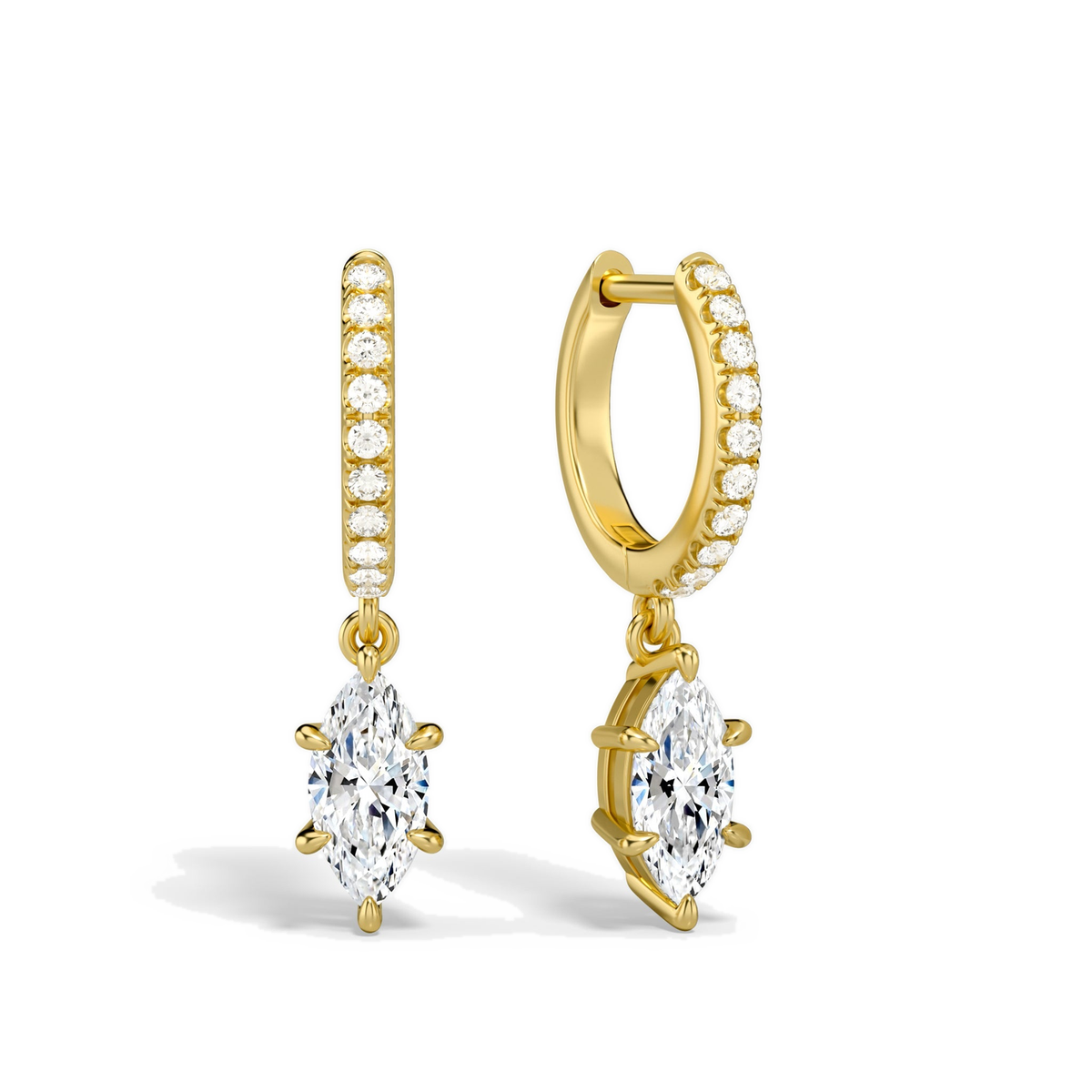 Fiorella Marquise Accented Drop Huggie Hoop Lab-Grown Diamond Earrings in 18K Yellow Gold, front view