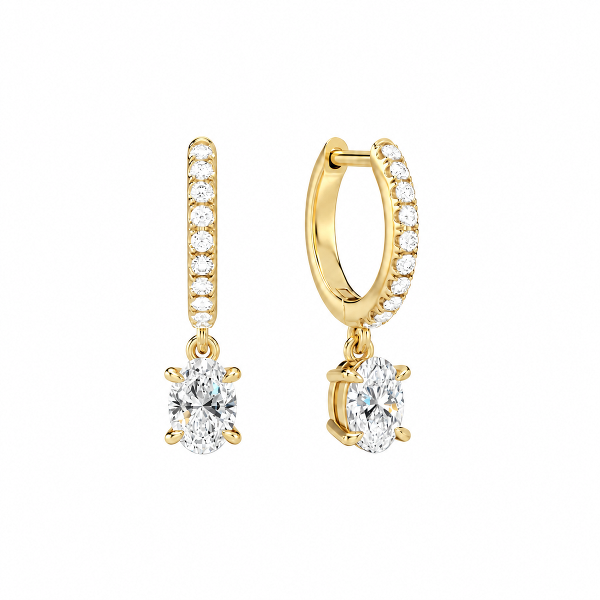 Fiorella Oval Accented Drop Huggie Hoop Lab-Grown Diamond Earrings in 14K Yellow Gold, front view