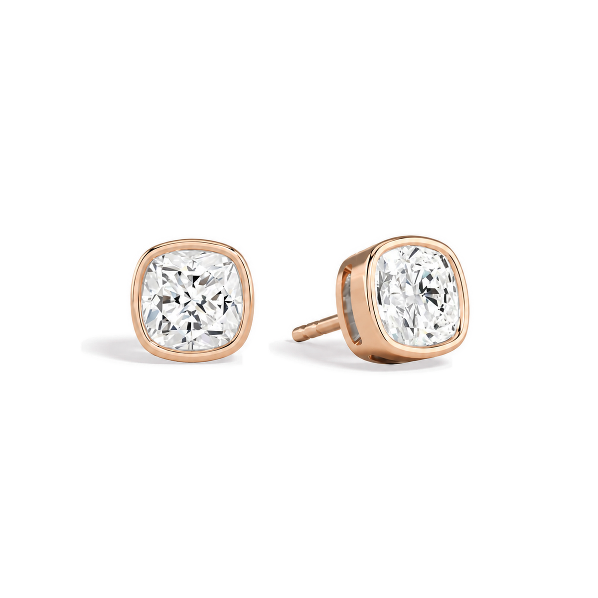 Jolie Cushion Bezel Solitaire Lab-Grown Diamond Stud Earrings in 14K Rose Gold, front view