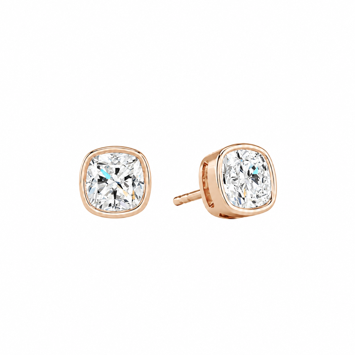 Jolie Cushion Bezel Solitaire Lab-Grown Diamond Stud Earrings in 14K Rose Gold, front view