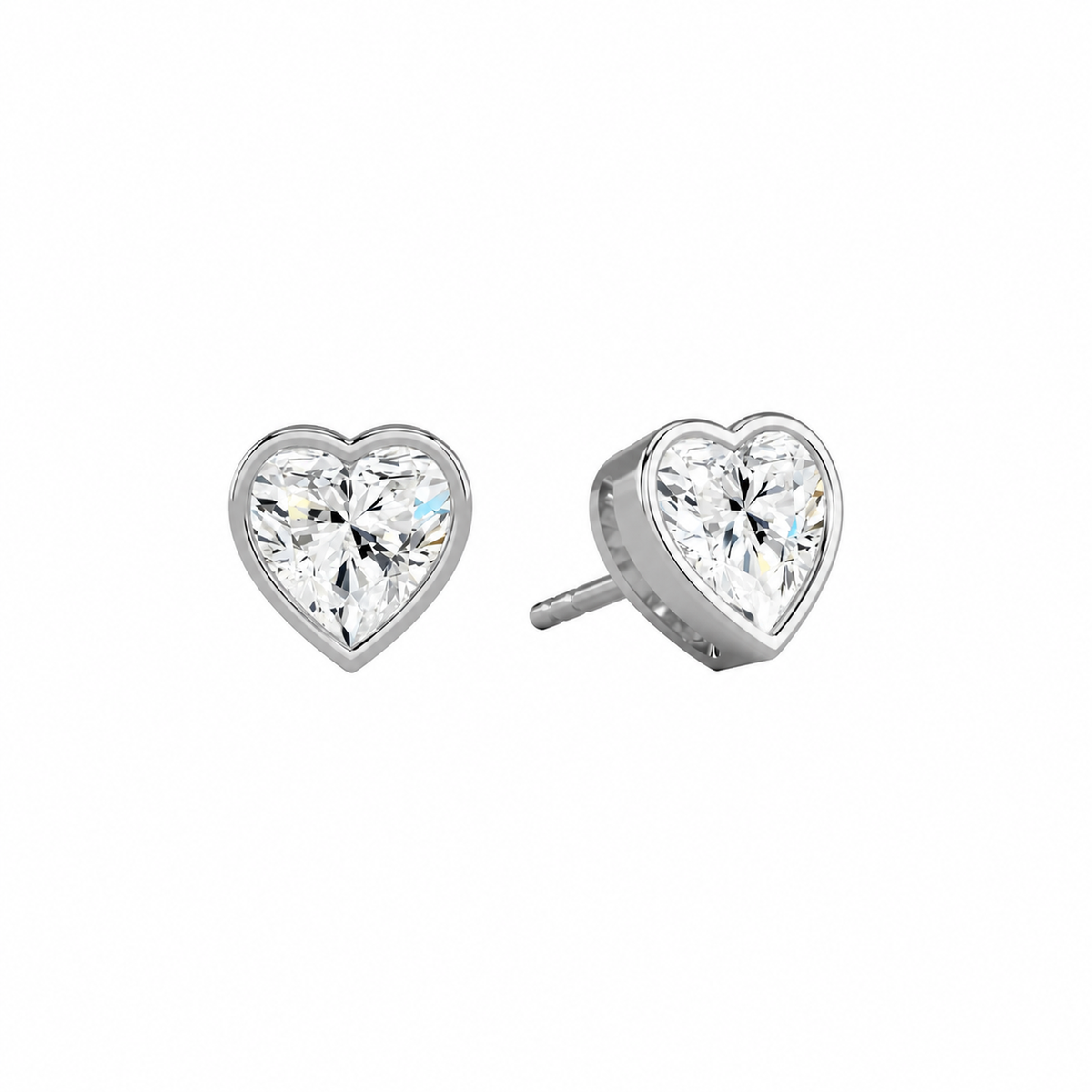 Jolie Heart Bezel Solitaire Lab-Grown Diamond Stud Earrings in Platinum, front view