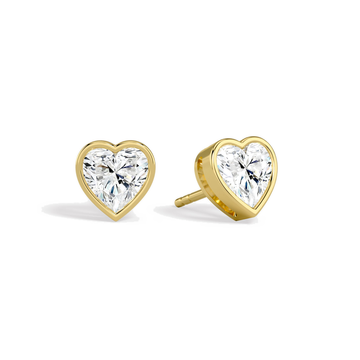 Jolie Heart Bezel Solitaire Lab-Grown Diamond Stud Earrings in 18K Yellow Gold, front view