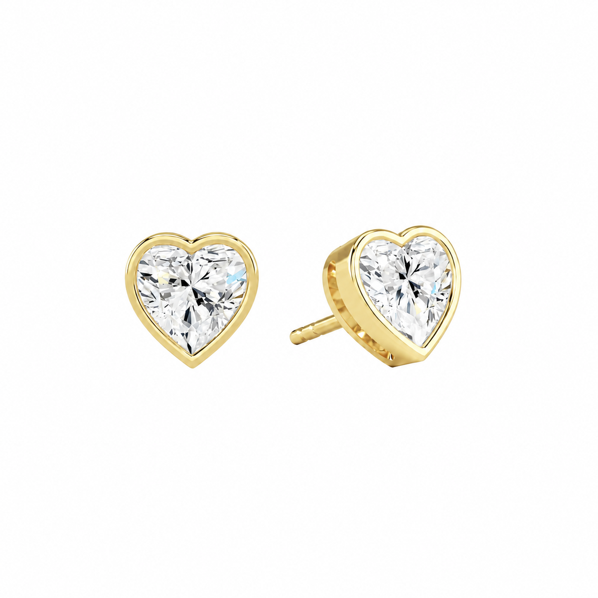 Jolie Heart Bezel Solitaire Lab-Grown Diamond Stud Earrings in 18K Yellow Gold, front view