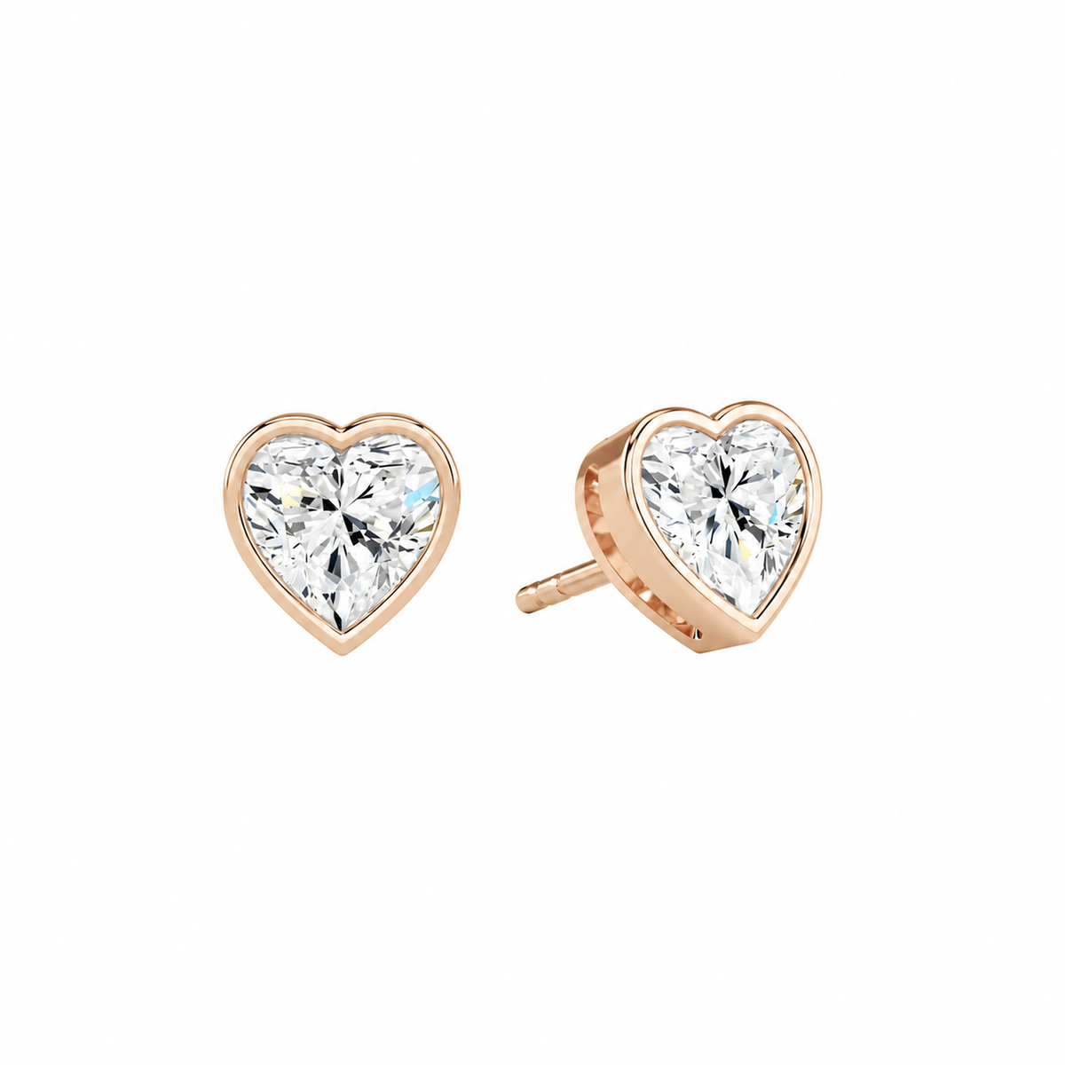Jolie Heart Bezel Solitaire Lab-Grown Diamond Stud Earrings in 14K Rose Gold, front view