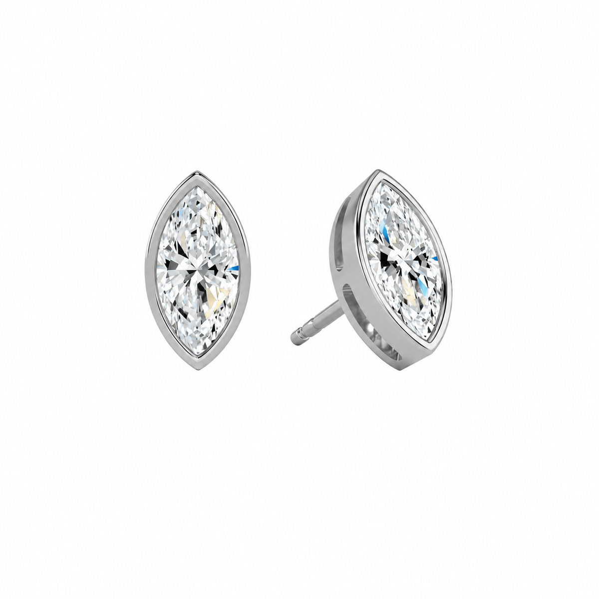 Jolie Marquise Bezel Solitaire Lab-Grown Diamond Stud Earrings in 18K White Gold, front view