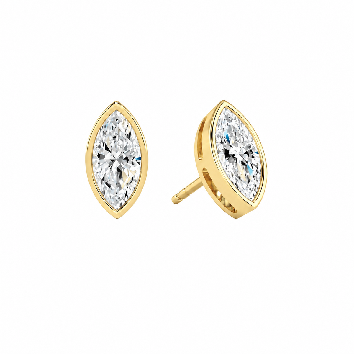 Jolie Marquise Bezel Solitaire Lab-Grown Diamond Stud Earrings in 18K Yellow Gold, front view