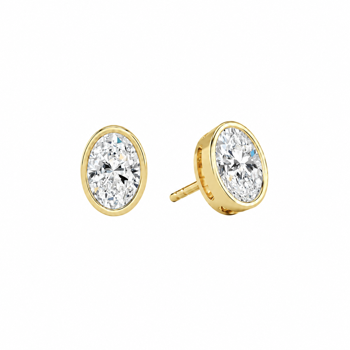 Jolie Oval Bezel Solitaire Lab-Grown Diamond Stud Earrings in 14K Yellow Gold, front view