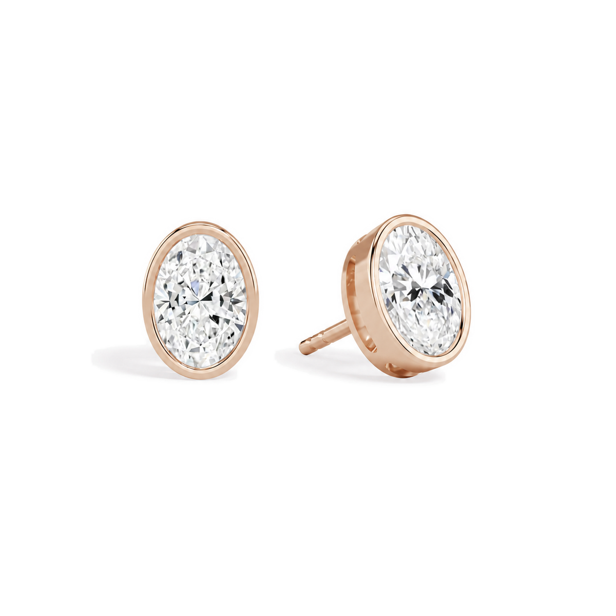 Jolie Oval Bezel Solitaire Lab-Grown Diamond Stud Earrings in 14K Rose Gold, front view