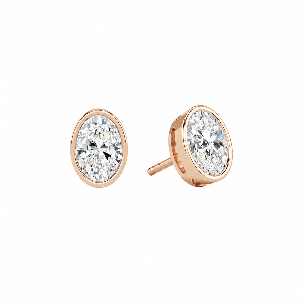 Jolie Oval Bezel Solitaire Lab-Grown Diamond Stud Earrings in 14K Rose Gold, front view