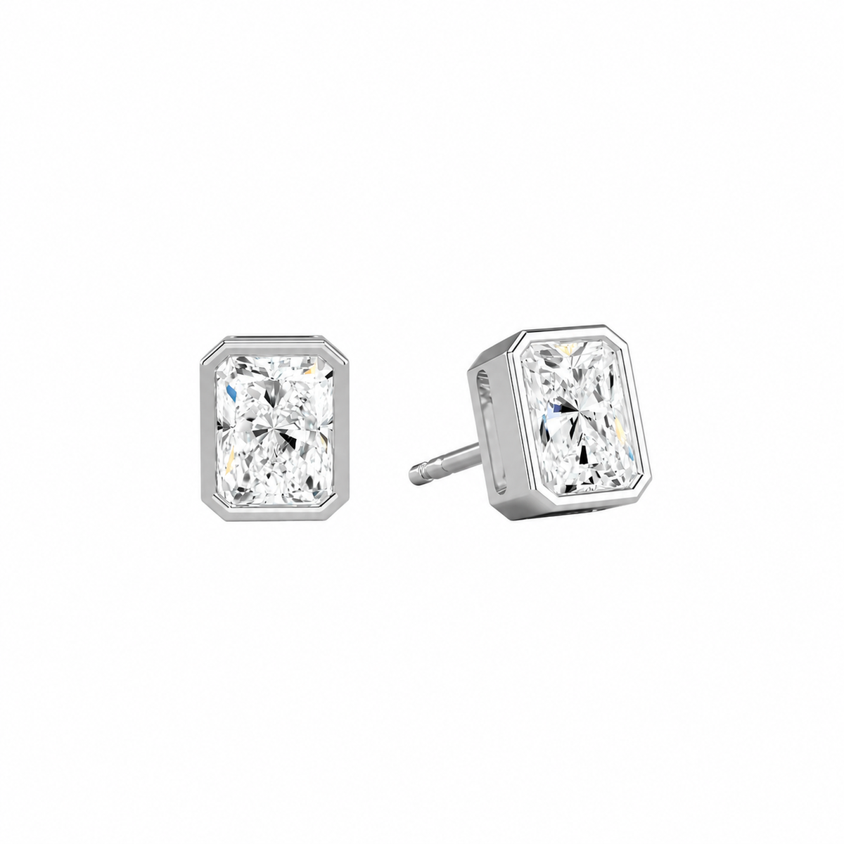Jolie Radiant Bezel Solitaire Lab-Grown Diamond Stud Earrings in Platinum, front view