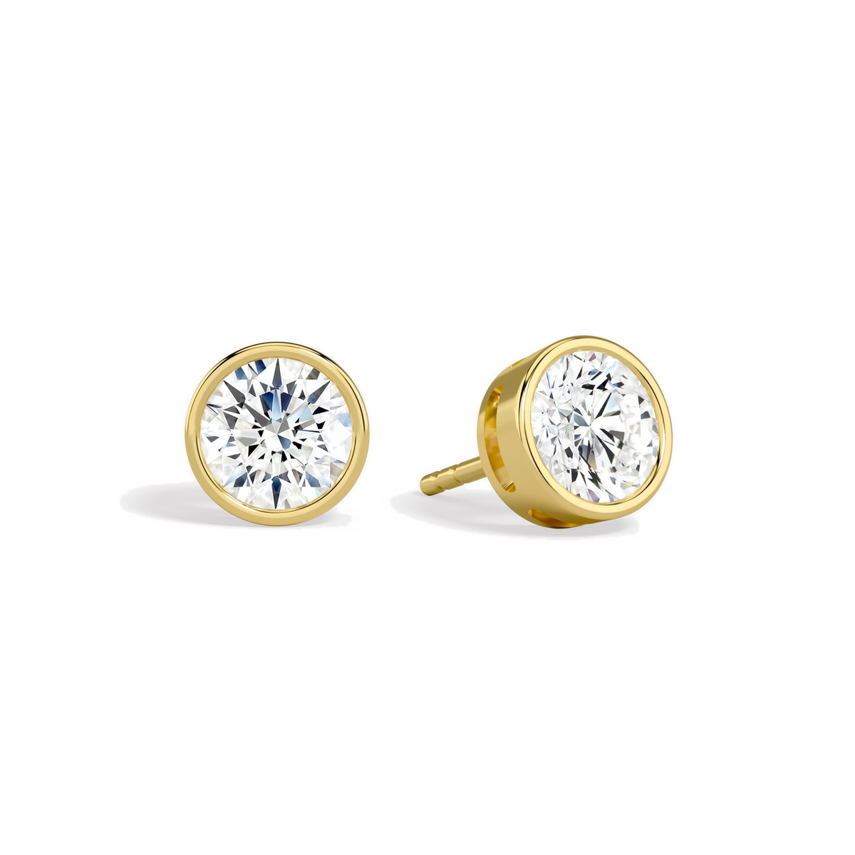Jolie Round Bezel Solitaire Lab-Grown Diamond Stud Earrings in 18K Yellow Gold, front view