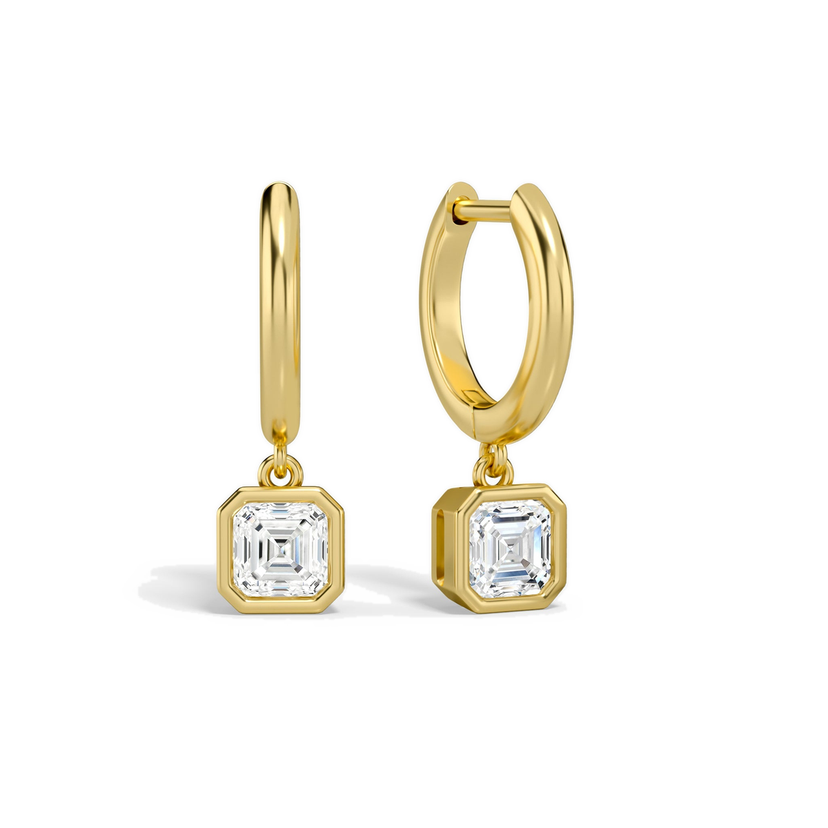 Giselle Asscher Bezel Drop Huggie Hoop Lab-Grown Diamond Earrings in 18K Yellow Gold, front view