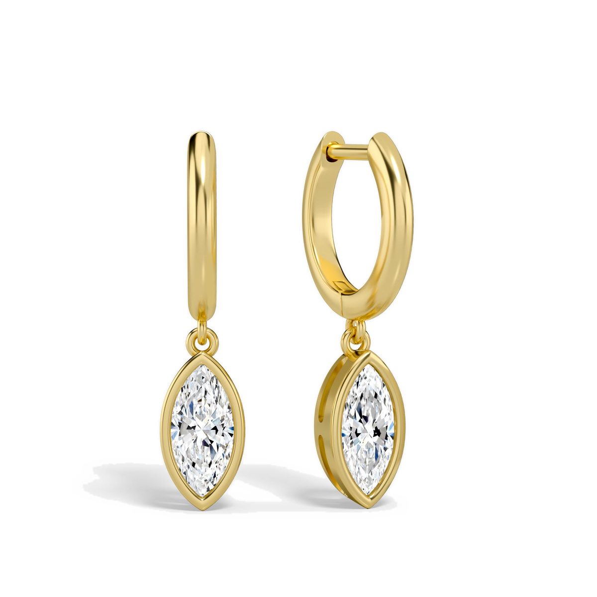 Giselle Marquise Bezel Drop Huggie Hoop Lab-Grown Diamond Earrings in 14K Yellow Gold, front view