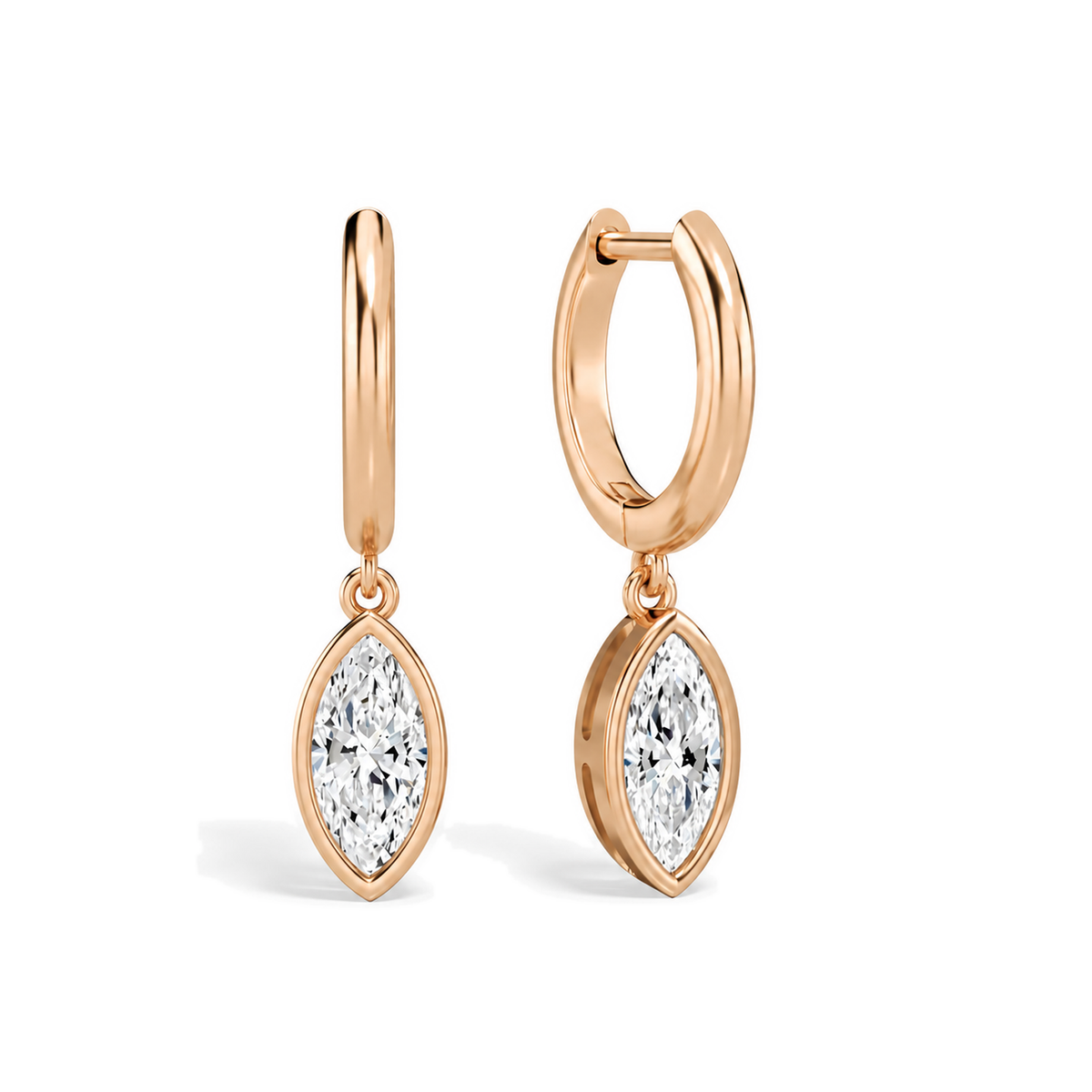 Giselle Marquise Bezel Drop Huggie Hoop Lab-Grown Diamond Earrings in 14K Rose Gold, front view
