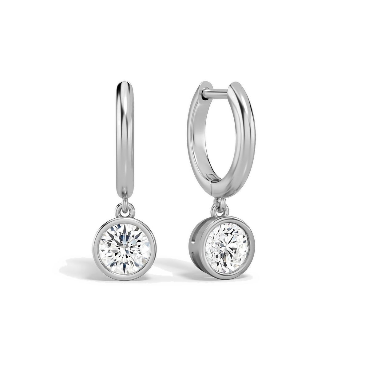 Giselle Round Bezel Drop Huggie Hoop Lab-Grown Diamond Earrings in Platinum, front view