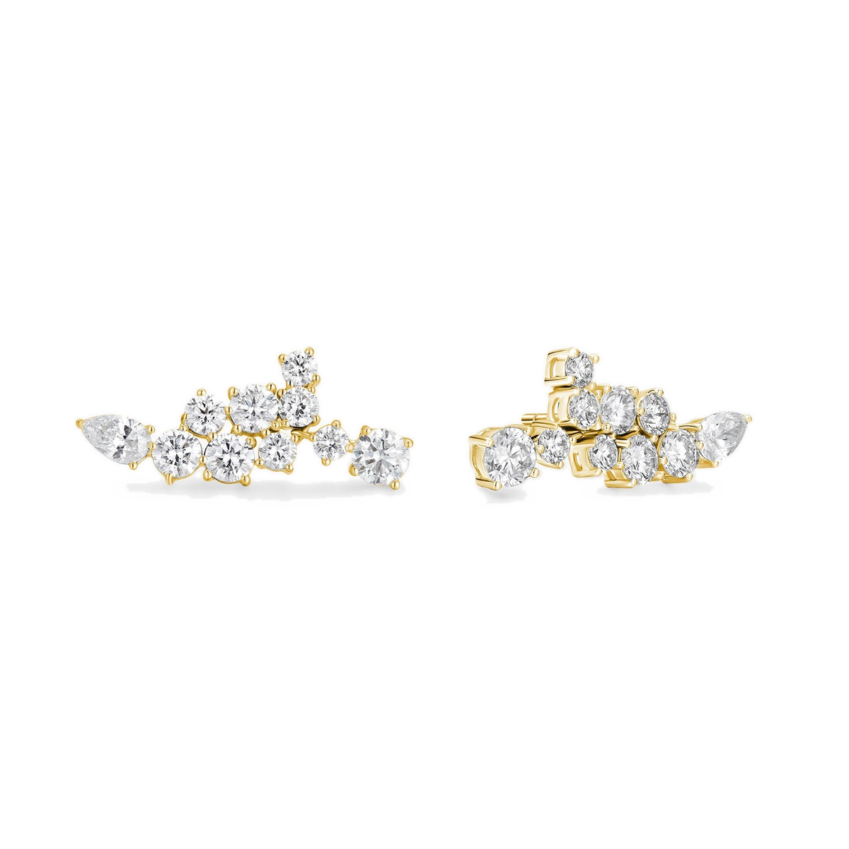 Honorine Cluster Climber Lab-Grown Diamond Stud Earrings in 18K Yellow Gold, front view
