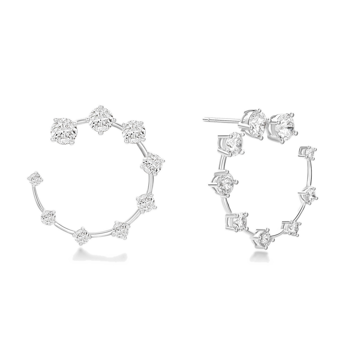 Kallista Graduated Open Hoop Lab-Grown Diamond Earrings in 18K White Gold, front view