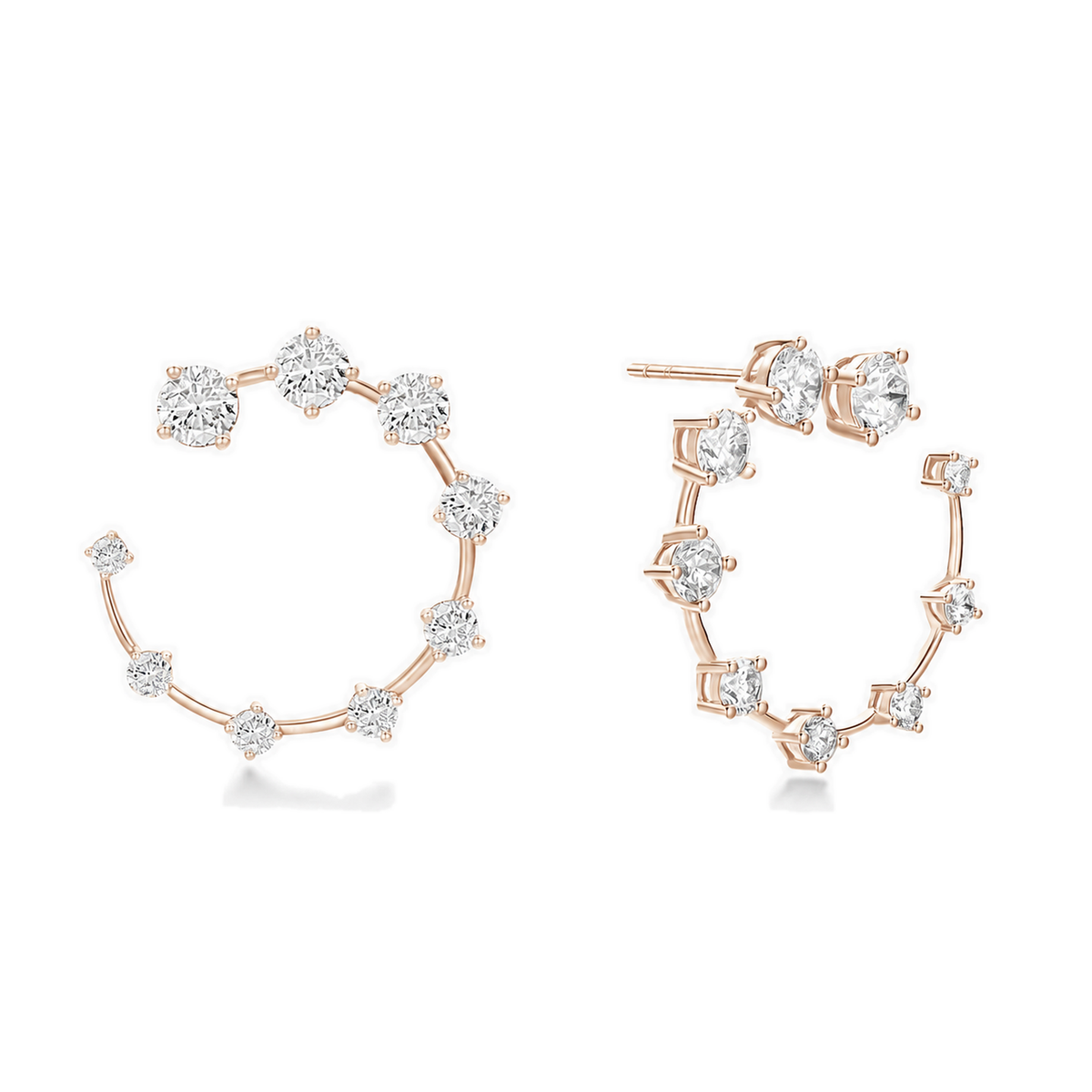 Kallista Graduated Open Hoop Lab-Grown Diamond Earrings in 14K Rose Gold, front view