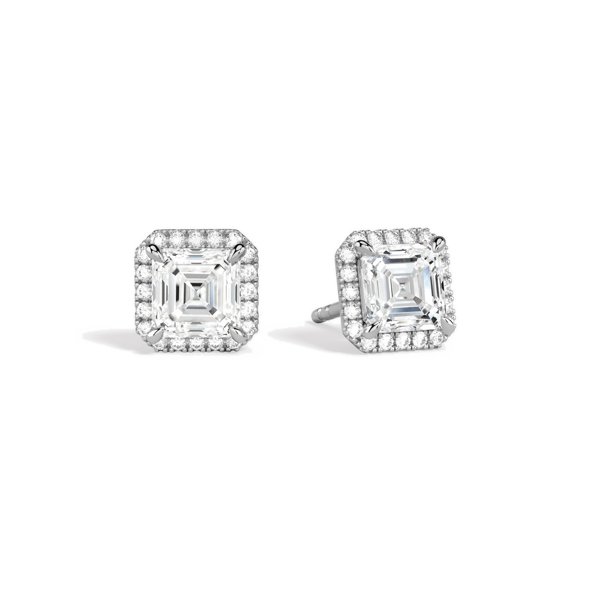 Seren Asscher Halo Lab-Grown Diamond Stud Earrings in 14K White Gold, front view