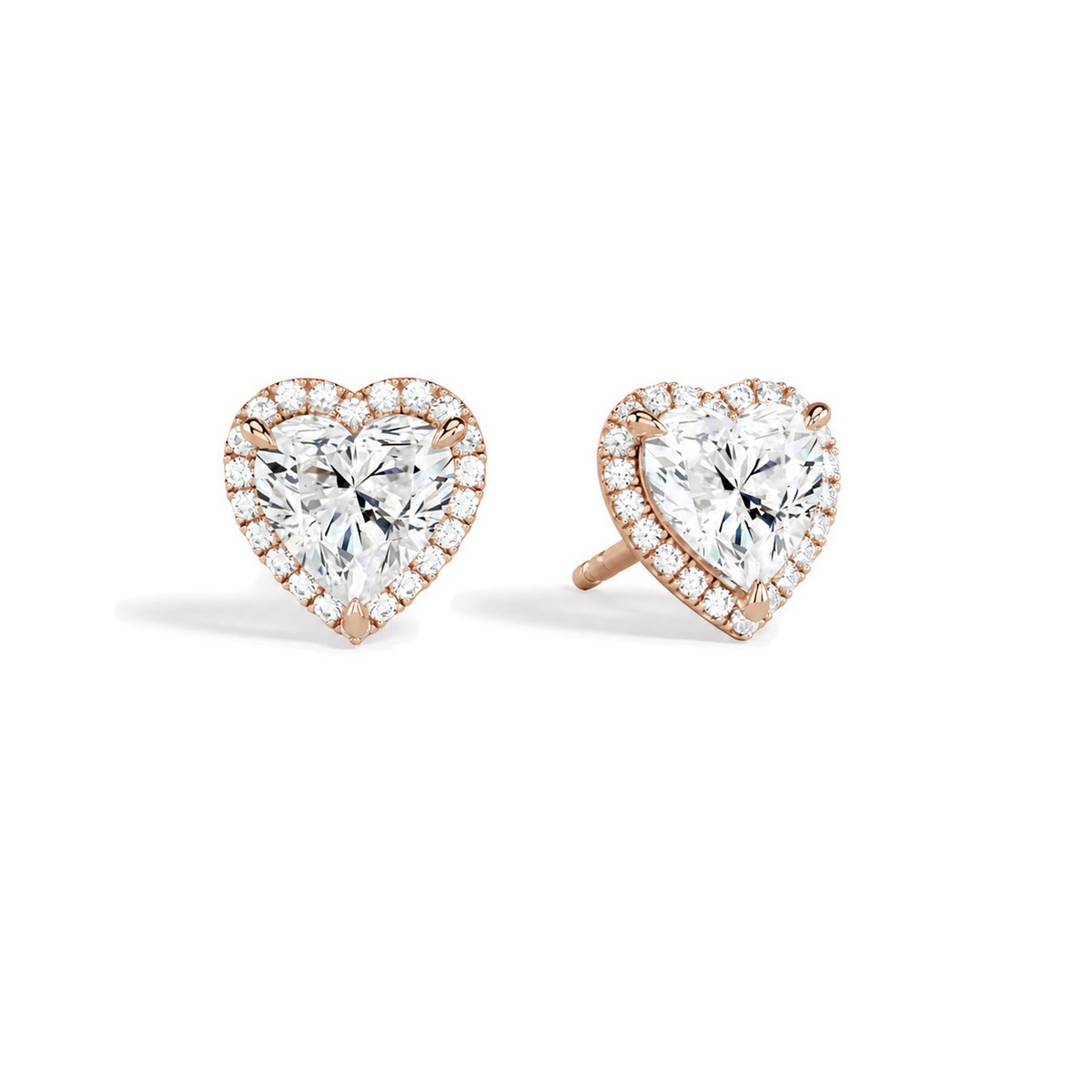Seren Heart Halo Lab-Grown Diamond Stud Earrings in 14K Rose Gold, front view