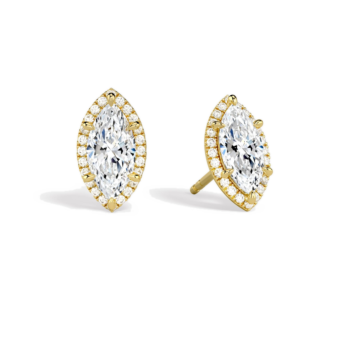 Seren Marquise Halo Lab-Grown Diamond Stud Earrings in 18K Yellow Gold, front view
