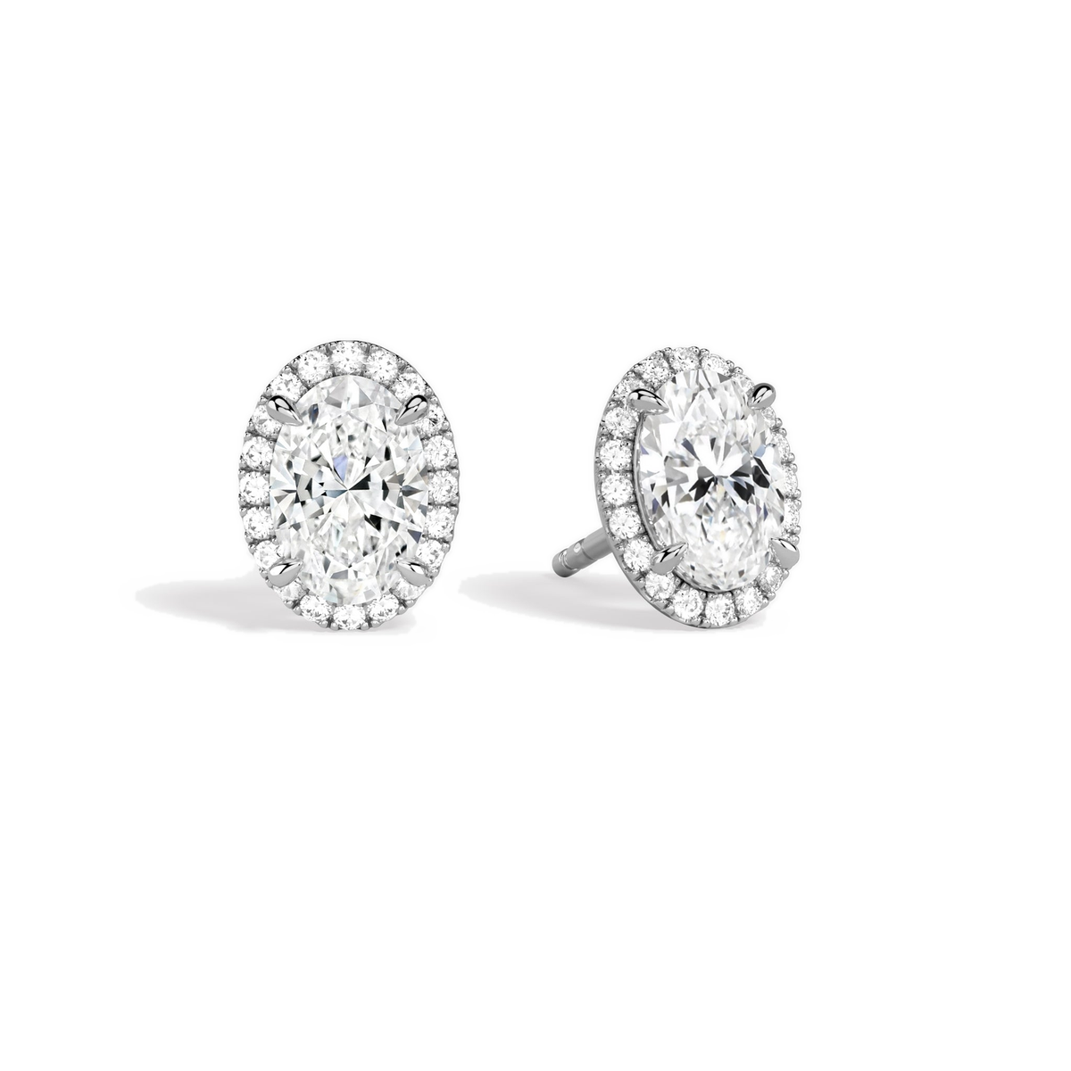 Seren Oval Halo Lab-Grown Diamond Stud Earrings in Platinum, front view