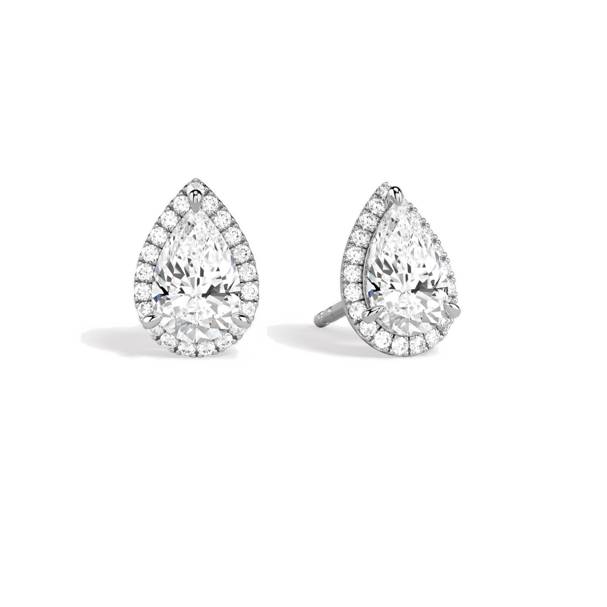 Seren Pear Halo Lab-Grown Diamond Stud Earrings in Platinum, front view