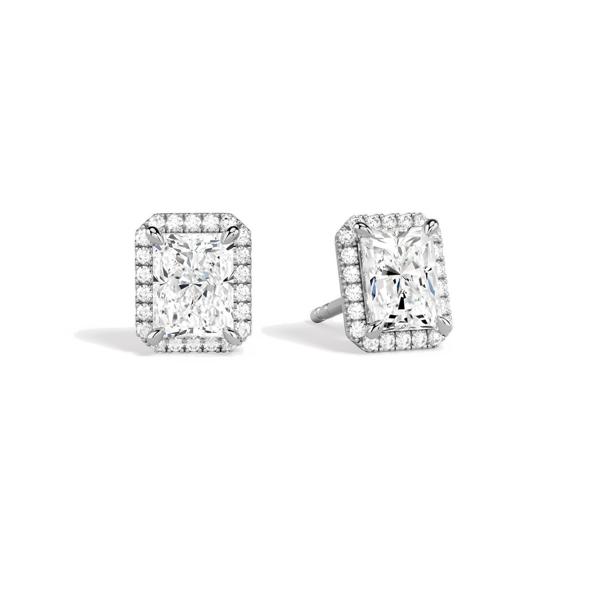 Seren Radiant Halo Lab-Grown Diamond Stud Earrings in 14K White Gold, front view