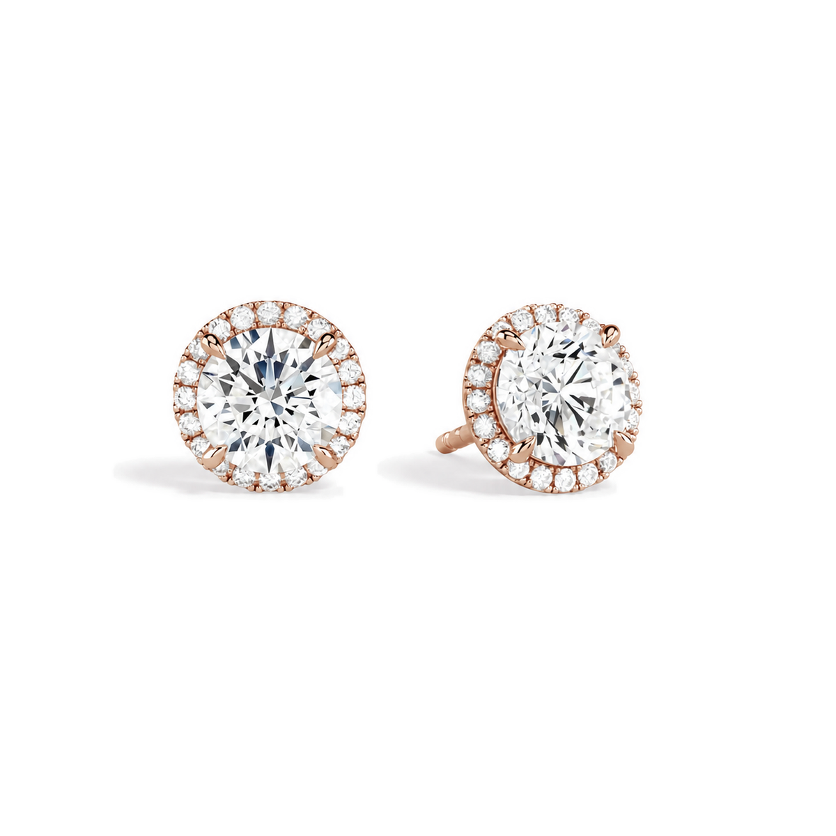 Seren Round Halo Lab-Grown Diamond Stud Earrings in 14K Rose Gold, front view
