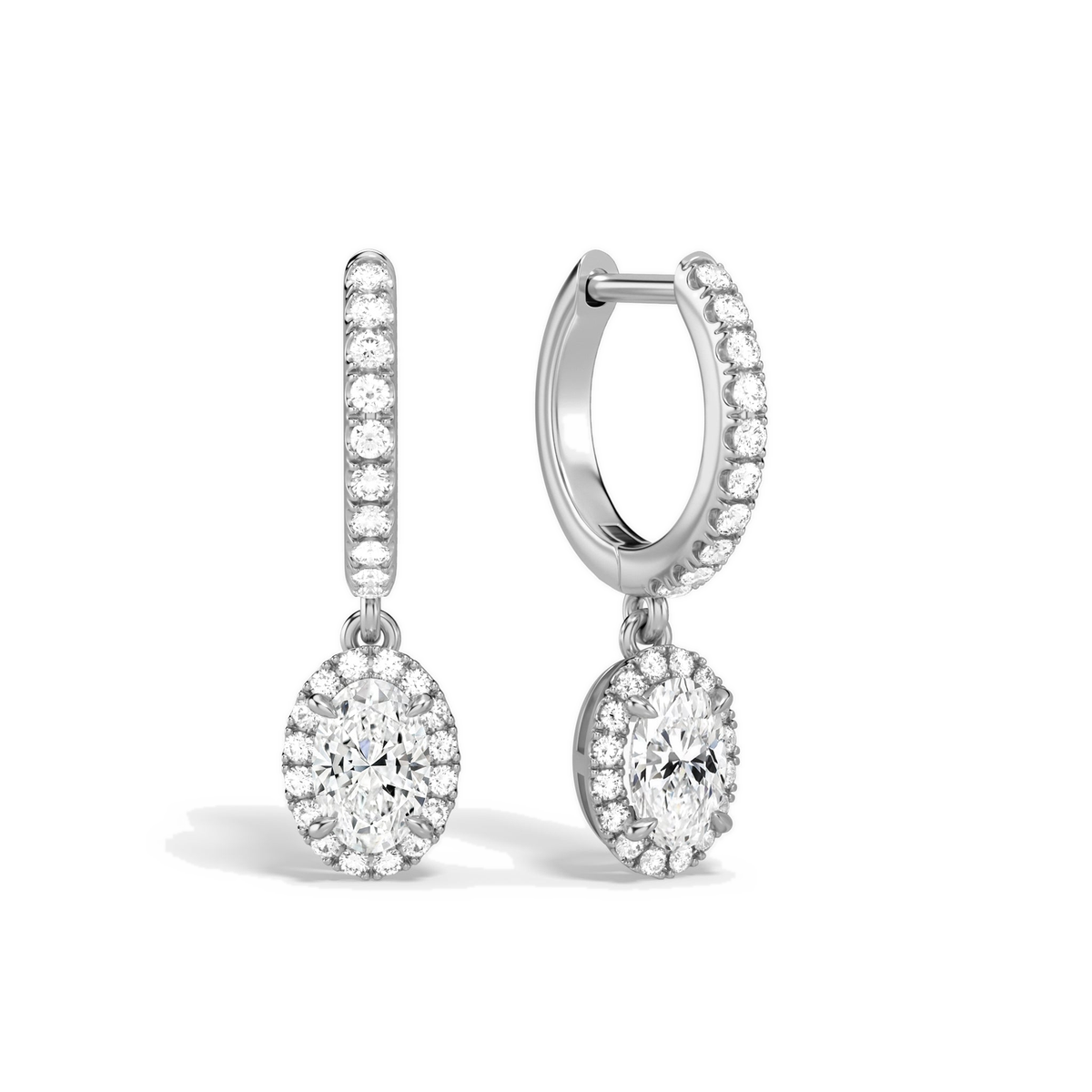Bellamy Oval Luxe Drop Huggie Hoop Lab-Grown Diamond Earrings in 14K White Gold, front view