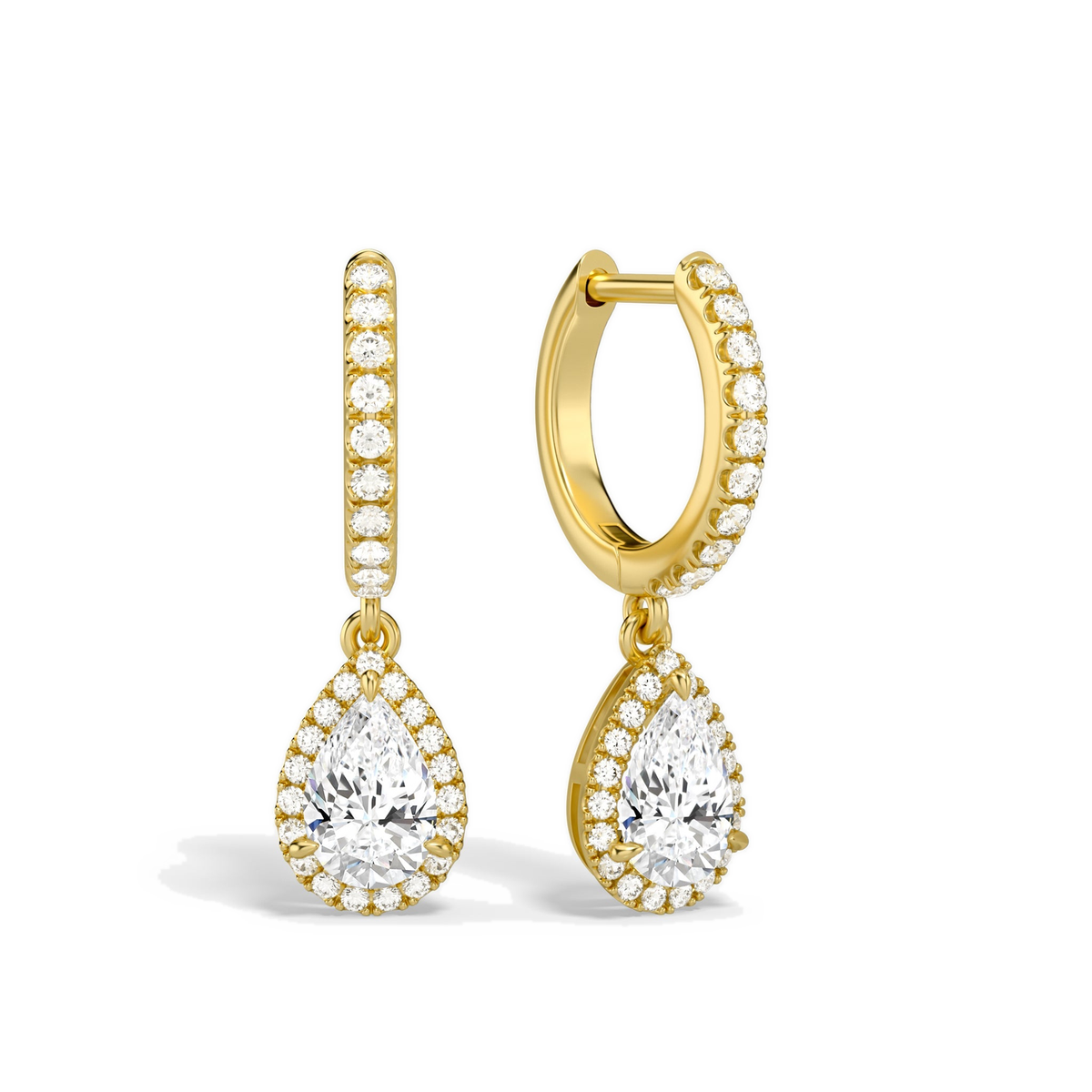 Bellamy Pear Luxe Drop Huggie Hoop Lab-Grown Diamond Earrings in 18K Yellow Gold, front view
