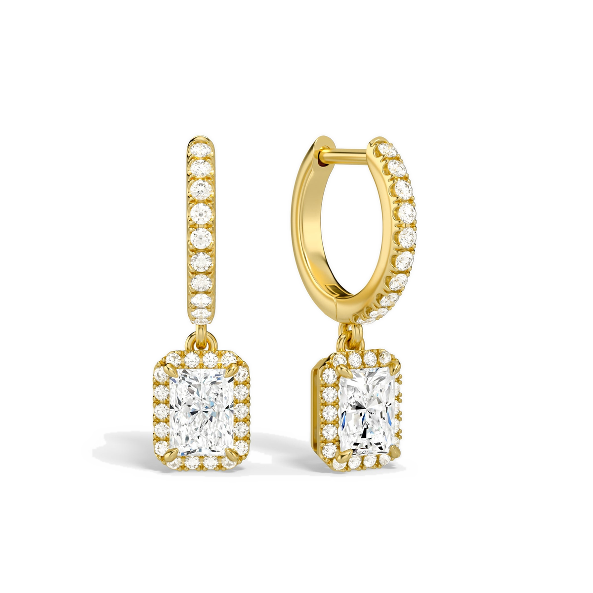 Bellamy Radiant Luxe Drop Huggie Hoop Lab-Grown Diamond Earrings in 18K Yellow Gold, front view