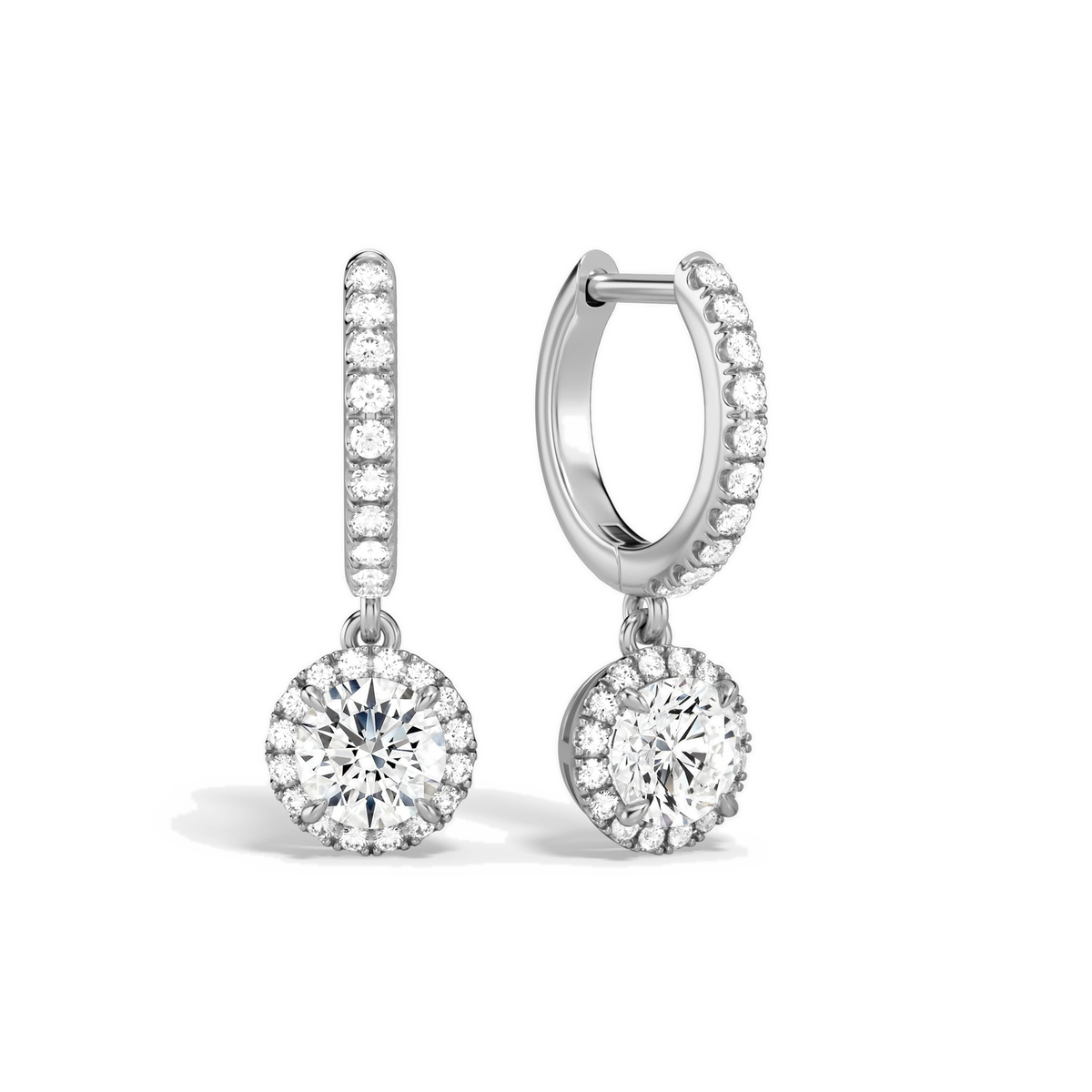 Bellamy Round Luxe Drop Huggie Hoop Lab-Grown Diamond Earrings in 18K White Gold, front view