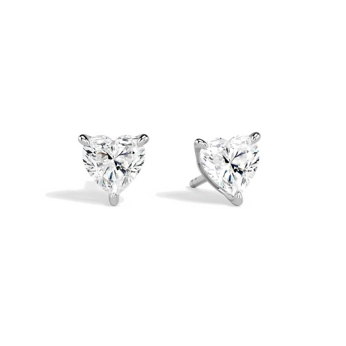 Eira Heart Solitaire 4-Prong Lab-Grown Diamond Stud Earrings in 18K White Gold, front view