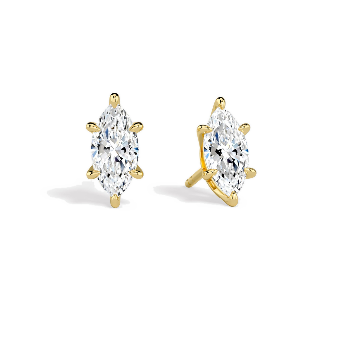 Eira Marquise Solitaire 4-Prong Lab-Grown Diamond Stud Earrings in 14K Yellow Gold, front view