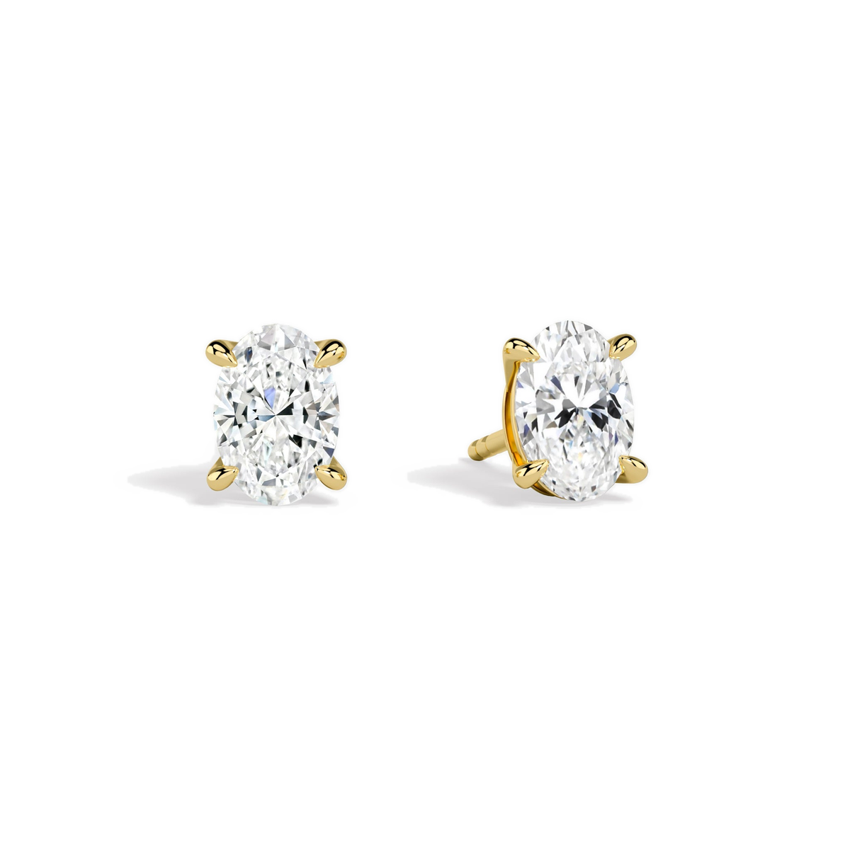 Eira Oval Solitaire 4-Prong Lab-Grown Diamond Stud Earrings in 18K Yellow Gold, front view