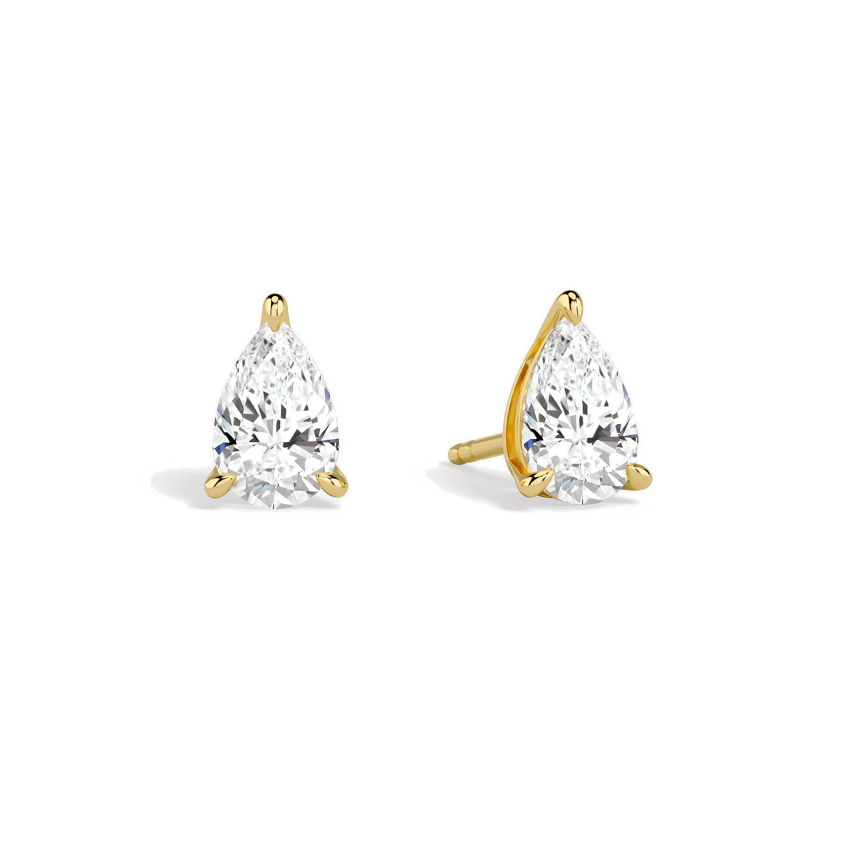 Eira Pear Solitaire 4-Prong Lab-Grown Diamond Stud Earrings in 18K Yellow Gold, front view