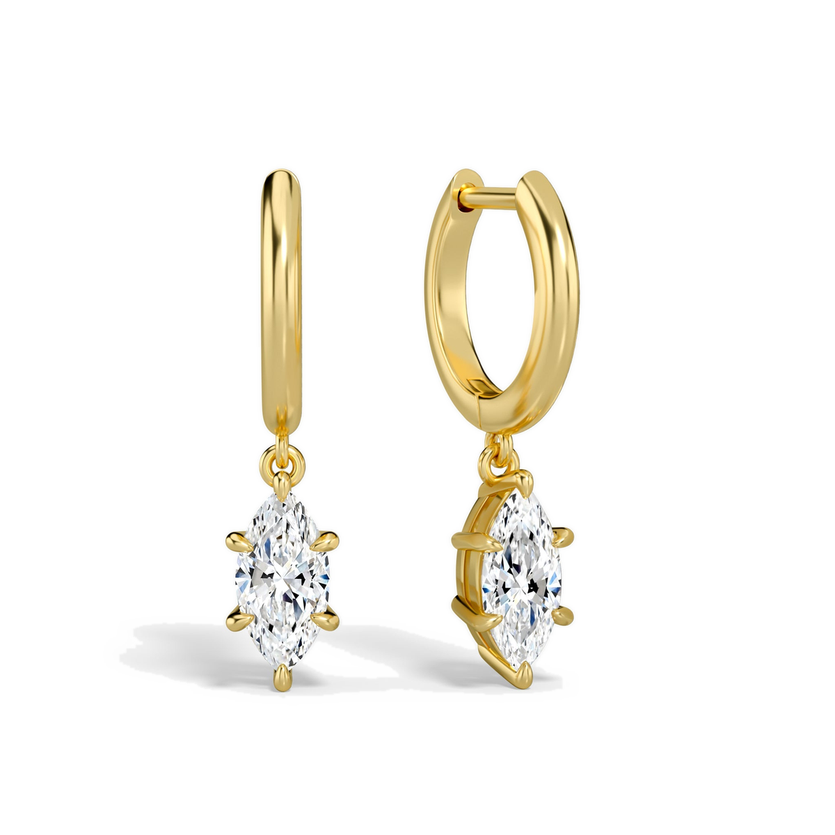 Cerelia Marquise Solitaire Drop Huggie Hoop Lab-Grown Diamond Earrings in 14K Yellow Gold, front view