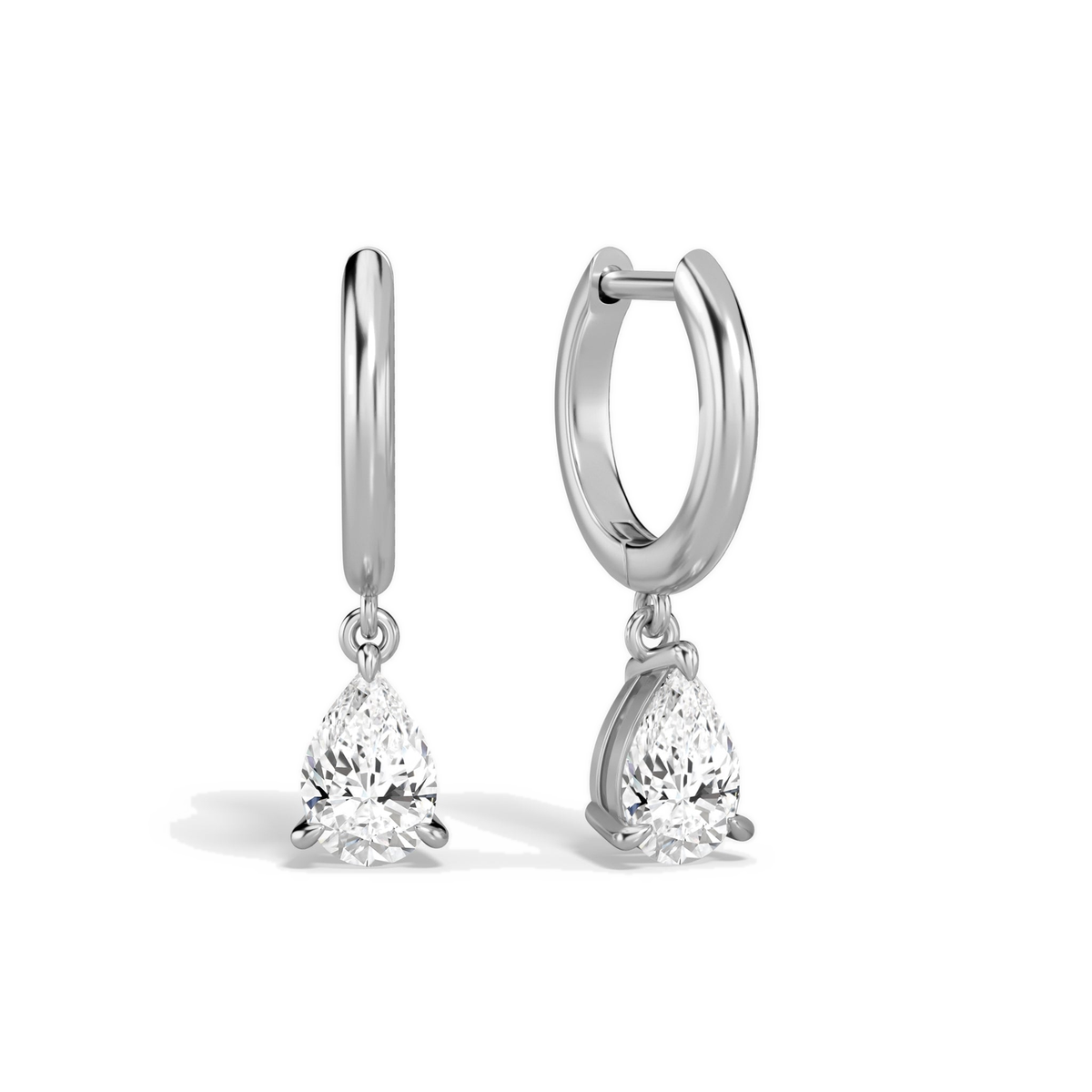 Cerelia Pear Solitaire Drop Huggie Hoop Lab-Grown Diamond Earrings in Platinum, front view